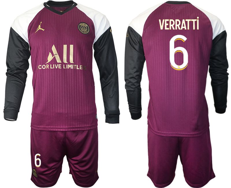 Men 2020-2021 club Paris St German Jordan white long sleeves #6 Soccer Jerseys->paris st german jersey->Soccer Club Jersey